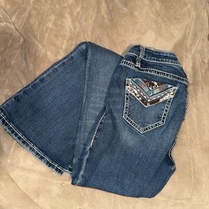 Chic Blue Flare Jeans with Embroidered Pocket